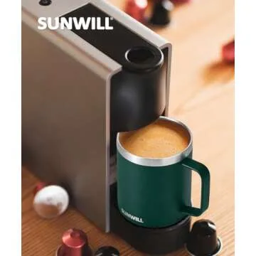 SUNWILL Travel Coffee Mug with Lid, Insulated Cup with Handle, 14 oz Stainless Steel Tumbler for Camping, Office, Outdoor, Powder Coated Forest Green