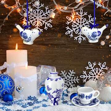 Funtery 9 Pieces Blue and White Porcelain Ornaments Chinoiserie Fall Pumpkin Decor Hanging Pendant Christmas Decor Ceramic Christmas Tree Ornaments for Christmas Autumn Decoration (Vivid Style)