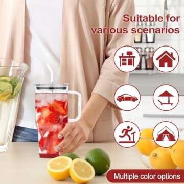 AiHeart 32oz Glass Tumbler with Bamboo Lid & Straw - Red