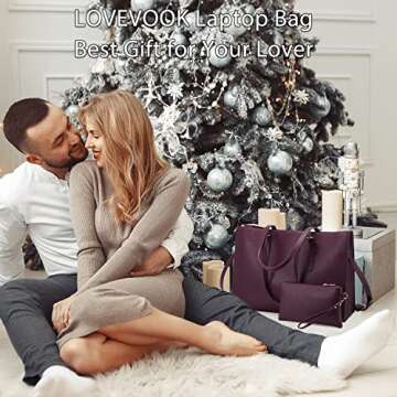 LOVEVOOK Laptop Bag for Women, Fashion Computer Tote Bag Large Capacity Handbag, Leather Shoulder Ba...