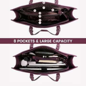 LOVEVOOK Laptop Bag for Women, Fashion Computer Tote Bag Large Capacity Handbag, Leather Shoulder Bag Purse Set, Professional Business Work Briefcase for Office Lady, 2PCs, 15.6-Inch, Deep Plum