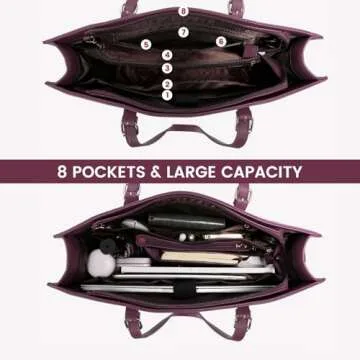 LOVEVOOK Laptop Bag for Women, Fashion Computer Tote Bag Large Capacity Handbag, Leather Shoulder Bag Purse Set, Professional Business Work Briefcase for Office Lady, 2PCs, 15.6-Inch, Deep Plum