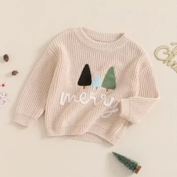 Adorable Kids Christmas Sweater with Tree Embroidery