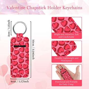 Patelai 6 Pieces Valentine Lipstick Holder Keychains Clip on Sleeve Lipstick Pouch Lipstick Holder Lip Balm Lipstick Holder Keychain with Metal Key Ring Chain for Girls Women
