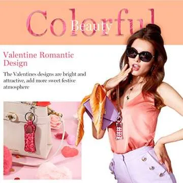 Patelai 6 Pieces Valentine Lipstick Holder Keychains Clip on Sleeve Lipstick Pouch Lipstick Holder Lip Balm Lipstick Holder Keychain with Metal Key Ring Chain for Girls Women