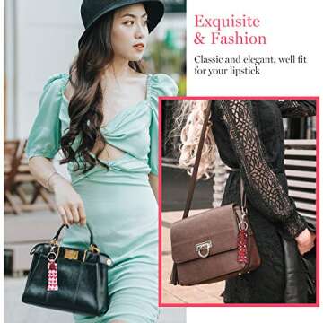 Patelai 6 Pieces Valentine Lipstick Holder Keychains Clip on Sleeve Lipstick Pouch Lipstick Holder Lip Balm Lipstick Holder Keychain with Metal Key Ring Chain for Girls Women