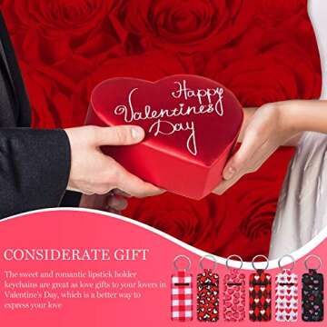 Patelai 6 Pieces Valentine Lipstick Holder Keychains Clip on Sleeve Lipstick Pouch Lipstick Holder Lip Balm Lipstick Holder Keychain with Metal Key Ring Chain for Girls Women