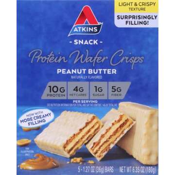 Atkins Peanut Butter Protein Wafer Crisps, Protein Dessert, 4g Net Carb, 1g Sugar, Keto Friendly, 5 ...