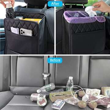 INZSASO Car Back Seat Organizer, Hanging PU Leather Car Storage Bag, Compatible with Most Vehicles I...