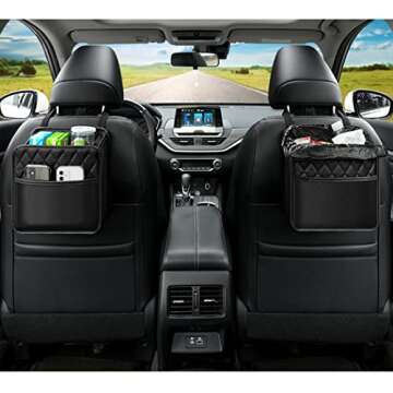 INZSASO Car Back Seat Organizer, Hanging PU Leather Car Storage Bag, Compatible with Most Vehicles Interior Accessories Organizer (Black(1Pack))