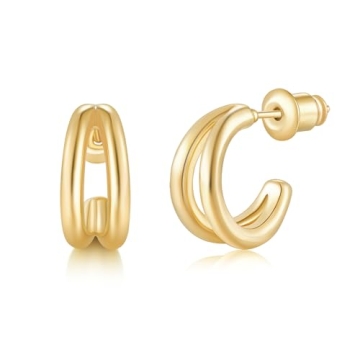MINDDHA Split Hoop Earrings for Women – Dainty 14K Gold Plated Lightweight Huggie Earrings for Eve...