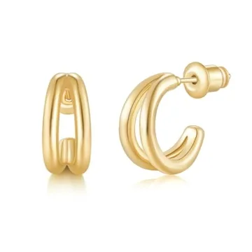 MINDDHA Split Hoop Earrings for Women – Dainty 14K Gold Plated Lightweight Huggie Earrings for Eve...