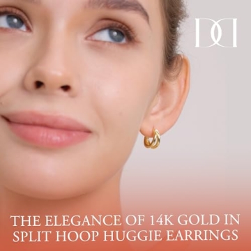 MINDDHA Split Hoop Earrings for Women – Dainty 14K Gold Plated Lightweight Huggie Earrings for Everyday Wear | Elegant Jewelry Gift, 14mm Diameter