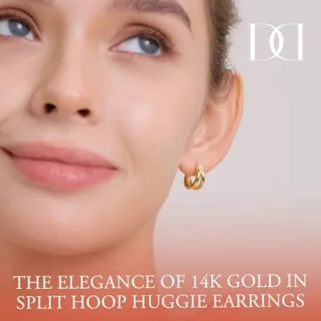 MINDDHA Split Hoop Earrings for Women – Dainty 14K Gold Plated Lightweight Huggie Earrings for Everyday Wear | Elegant Jewelry Gift, 14mm Diameter