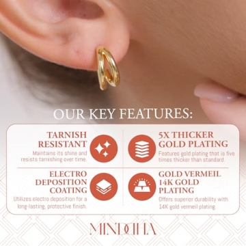 MINDDHA Split Hoop Earrings for Women – Dainty 14K Gold Plated Lightweight Huggie Earrings for Everyday Wear | Elegant Jewelry Gift, 14mm Diameter