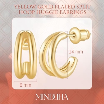MINDDHA Split Hoop Earrings for Women – Dainty 14K Gold Plated Lightweight Huggie Earrings for Everyday Wear | Elegant Jewelry Gift, 14mm Diameter