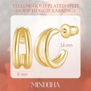 MINDDHA Split Hoop Earrings for Women – Dainty 14K Gold Plated Lightweight Huggie Earrings for Everyday Wear | Elegant Jewelry Gift, 14mm Diameter
