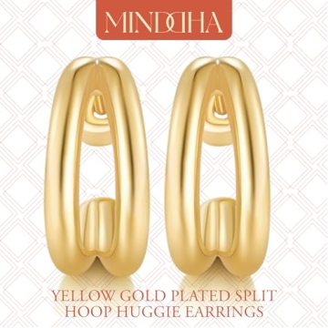 MINDDHA Split Hoop Earrings for Women – Dainty 14K Gold Plated Lightweight Huggie Earrings for Everyday Wear | Elegant Jewelry Gift, 14mm Diameter
