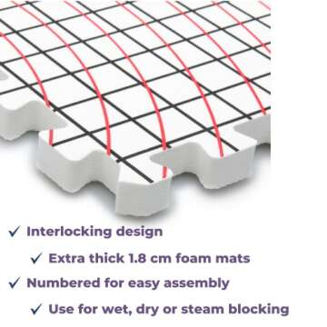 MOPALO Set of 9 Extra Thick Blocking Mats for Knitting, 25 Knit Blockers, 100 T-Pins - 12" x 12" Grid Boards for Knitting, Crocheting, Needlepoint - Complete with Measuring Tape and Storage Bag