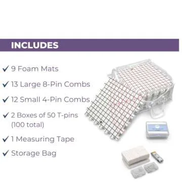 MOPALO Set of 9 Extra Thick Blocking Mats for Knitting, 25 Knit Blockers, 100 T-Pins - 12" x 12" Grid Boards for Knitting, Crocheting, Needlepoint - Complete with Measuring Tape and Storage Bag