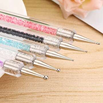 Gel Polish Nail Art Brushes Set-5 Pcs Dual-ended Nail Paint Brushes for Nail Art with Fine Liner Brushes and Dotting Pen (5,7,9,11,13 mm)
