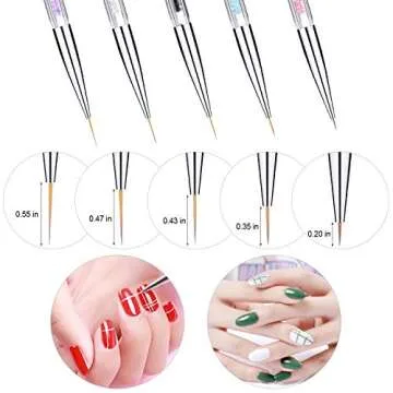 Gel Polish Nail Art Brushes Set-5 Pcs Dual-ended Nail Paint Brushes for Nail Art with Fine Liner Brushes and Dotting Pen (5,7,9,11,13 mm)