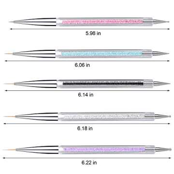 Gel Polish Nail Art Brushes Set-5 Pcs Dual-ended Nail Paint Brushes for Nail Art with Fine Liner Brushes and Dotting Pen (5,7,9,11,13 mm)