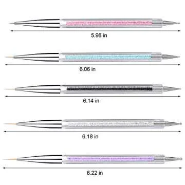 Gel Polish Nail Art Brushes Set-5 Pcs Dual-ended Nail Paint Brushes for Nail Art with Fine Liner Brushes and Dotting Pen (5,7,9,11,13 mm)