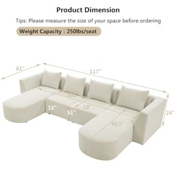 mikibama Modular Sectional Sofa, Modern Minimalist Sherpa U Shaped Couch Set with Two Single Seats a...