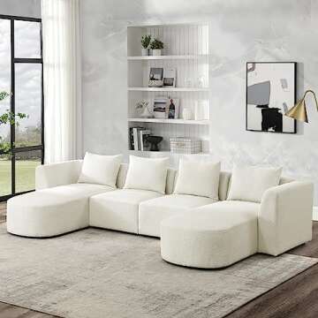 mikibama Modular Sectional Sofa, Modern Minimalist Sherpa U Shaped Couch Set with Two Single Seats and Two Chaises, 117" Comfy Boucle Couches for Living Room, DIY Combination, Beige
