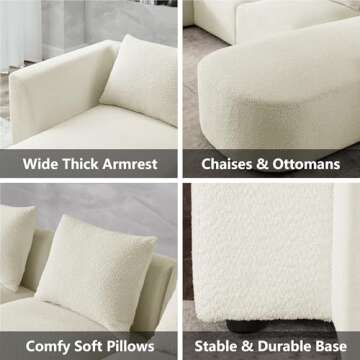 mikibama Modular Sectional Sofa, Modern Minimalist Sherpa U Shaped Couch Set with Two Single Seats and Two Chaises, 117" Comfy Boucle Couches for Living Room, DIY Combination, Beige