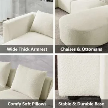 mikibama Modular Sectional Sofa, Modern Minimalist Sherpa U Shaped Couch Set with Two Single Seats and Two Chaises, 117" Comfy Boucle Couches for Living Room, DIY Combination, Beige