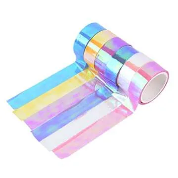 Warmshine 6 Rolls Rhythmic Gymnastics Decoration Holographic Prismatic Glitter Tape Hoops Sticker Color Waterproof Tape Sticker, Each 5M