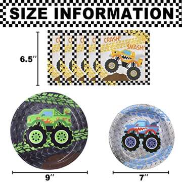 Monster Truck Party Plates and Napkins Monster Truck Party Decorations Monster Truck Party Favor Monster Truck Party Supplies Serves 20 Guests