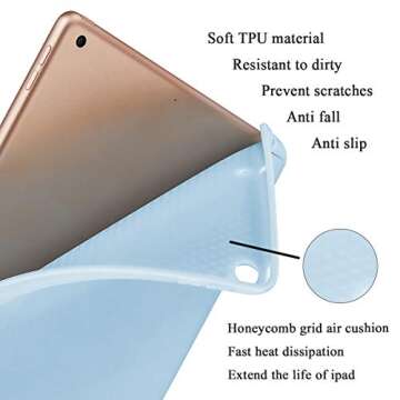 SIWENGDE Compatible for iPad 10.2 inch 9th/8th/7th Generation Case(2021/2020/2019) with Pencil Holder, Slim Soft TPU Smart Trifold Stand Protective Full Body Cover, Auto Sleep/Wake(Light Blue)