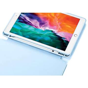 SIWENGDE Compatible for iPad 10.2 inch 9th/8th/7th Generation Case(2021/2020/2019) with Pencil Holder, Slim Soft TPU Smart Trifold Stand Protective Full Body Cover, Auto Sleep/Wake(Light Blue)