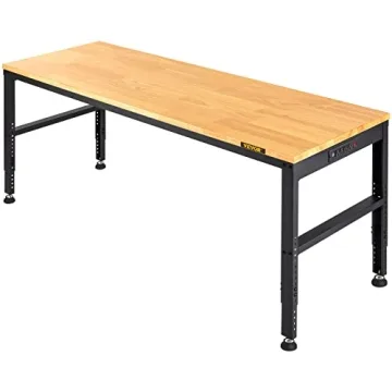 VEVOR Adjustable Workbench with Power Outlets and Hardwood Top