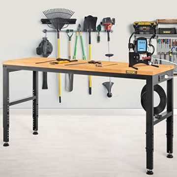 VEVOR Adjustable Workbench with Power Outlets and Hardwood Top