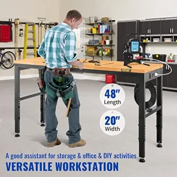 VEVOR Adjustable Workbench with Power Outlets and Hardwood Top