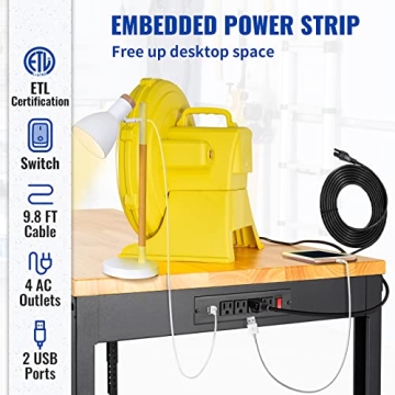 VEVOR Adjustable Workbench with Power Outlets and Hardwood Top