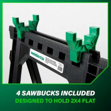 Metabo HPT Sawhorses 2 Pack Folding Heavy Duty, Weather-Resistant Lightweight Portable, 1200Lb Capacity, Saw horses brackets 2x4, Built-in Saw Horse Shelf and Cord Hooks, Fold Flat, 115445M