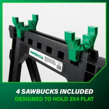 Metabo HPT Sawhorses 2 Pack Folding Heavy Duty, Weather-Resistant Lightweight Portable, 1200Lb Capacity, Saw horses brackets 2x4, Built-in Saw Horse Shelf and Cord Hooks, Fold Flat, 115445M