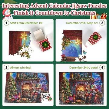 Advent Calendar 2023 Jigsaw Puzzles for Adults and Kids, 24 Parts 1008 Pieces Christmas Santa by the Fireplace Holiday Puzzles, Christmas Countdown Calendar Gifts for Women Men,19.7 inches x 27.6 inch