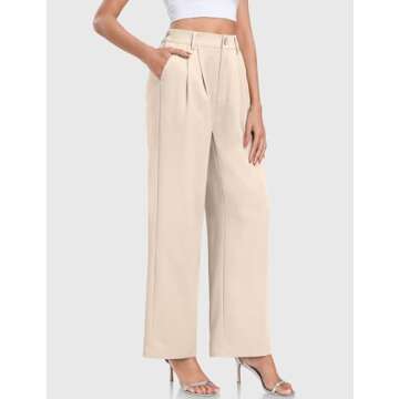 TARSE Womens Business Casual Dress Pants Wide Leg Work Trousers Palazzo Flowy High Elastic Waisted Pants with Pockets