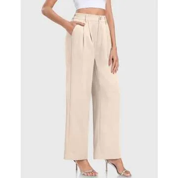 TARSE Womens Business Casual Dress Pants Wide Leg Work Trousers Palazzo Flowy High Elastic Waisted Pants with Pockets