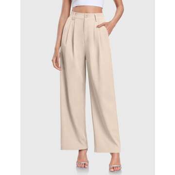 TARSE Womens Business Casual Dress Pants Wide Leg Work Trousers Palazzo Flowy High Elastic Waisted Pants with Pockets