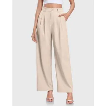 TARSE Womens Business Casual Dress Pants Wide Leg Work Trousers Palazzo Flowy High Elastic Waisted Pants with Pockets