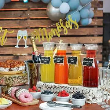 4 Pack Glass Carafes with Acrylic Lids, 35 Oz Water Pitcher Juice Container for Brunch, Mimosa Bar, Beverage, Wine, Iced Tea, Lemonade - 4 Wooden Chalkboard Tags