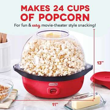 DASH SmartStore™ Deluxe Stirring Popcorn Maker, Hot Oil Electric Popcorn Machine with Large Lid fo...