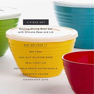 BINO | Mixing Bowl Set with Lids | Versatile Plastic Bowls for Kitchen Mixing, Serving, and Storage ...